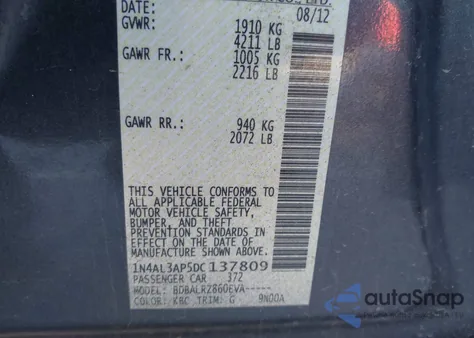 2013 Nissan Altima 2.5 S z USA, uszkodzony, nr VIN 1N4AL3AP5DC137809